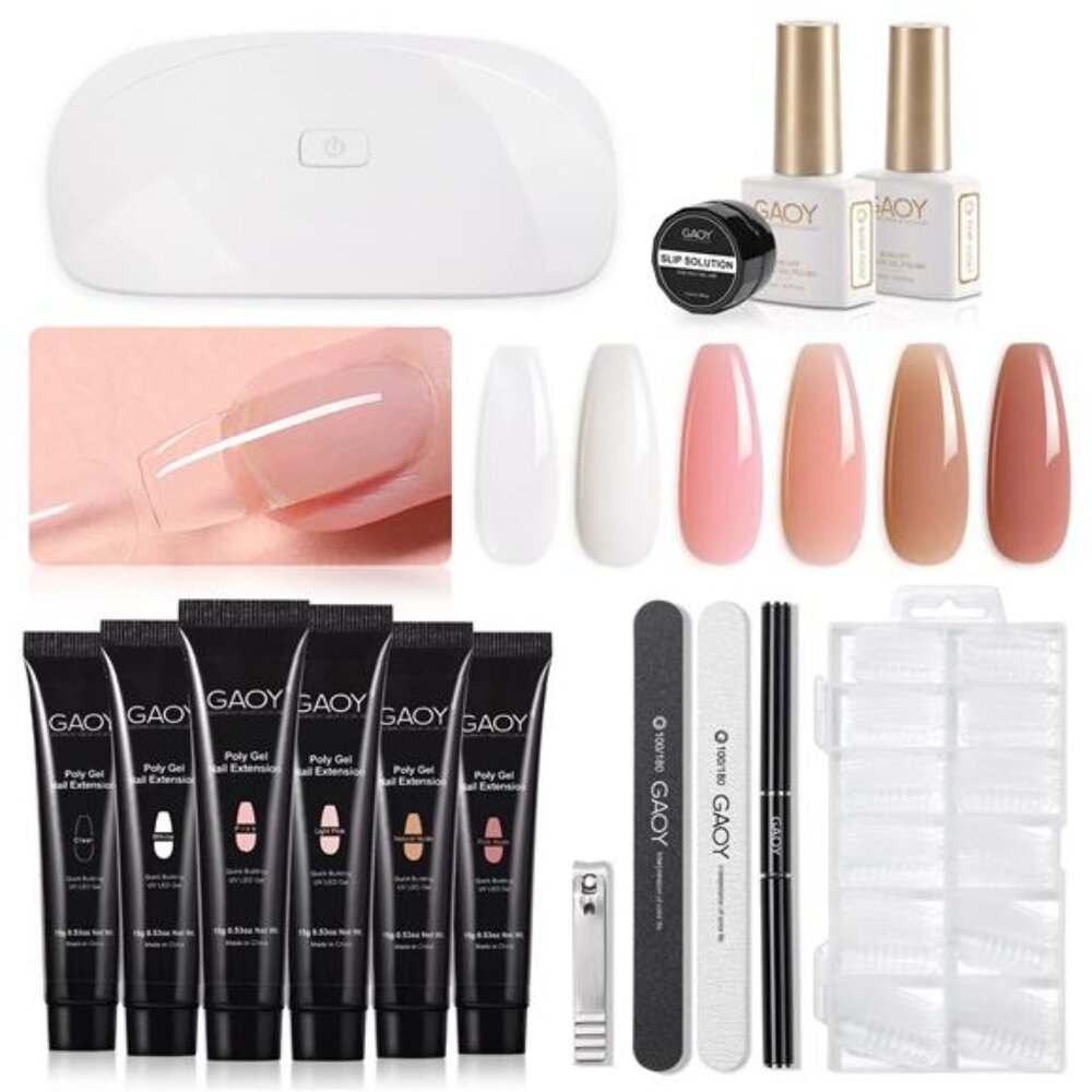 Poly Gel Nail Kit with U V Light Starter Kit, 6 Pcs Builder Gel Extension Kit